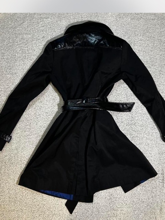 Via Spiga Jackets & Blazers - Via Spiga Black Trench Coat with Shiny Trim and Belt